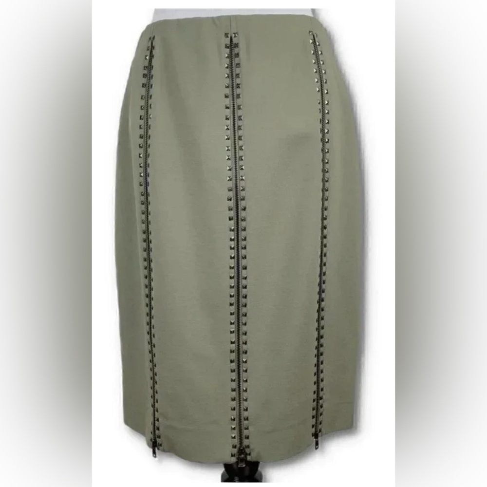 Carlisle Green Studded Zippered Pencil Skirt